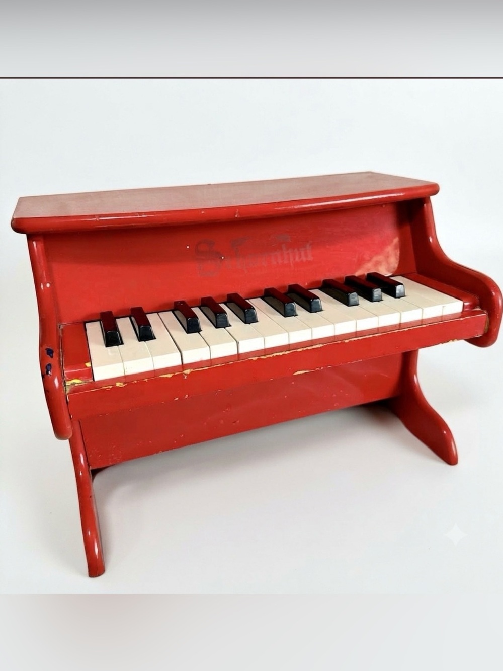 Vintage Schoenhut Red Wood Toy Piano Upright Child Decor